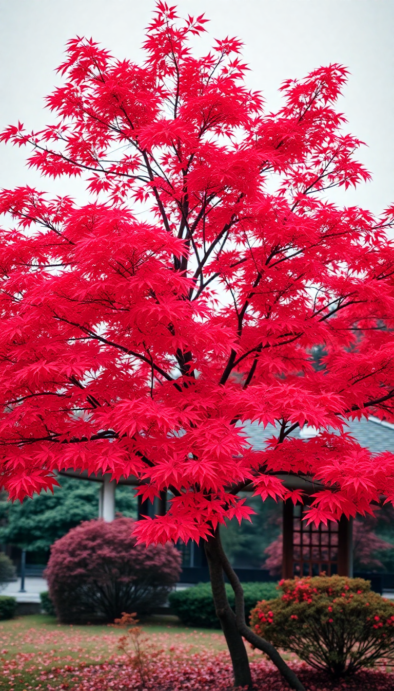 Deep Red Leaves Zen Garden Wallpaper