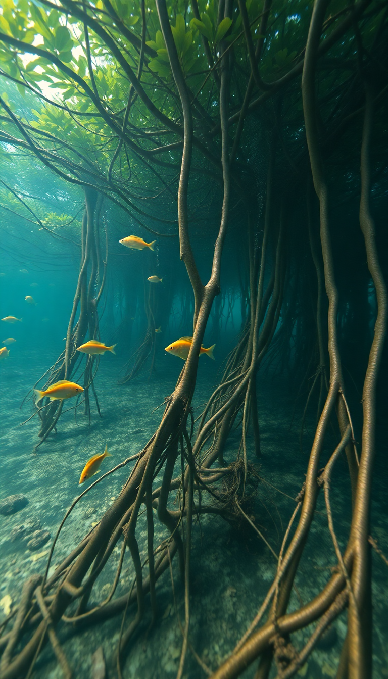 Deep Mangrove Forest Roots Underwater Fish Wallpaper