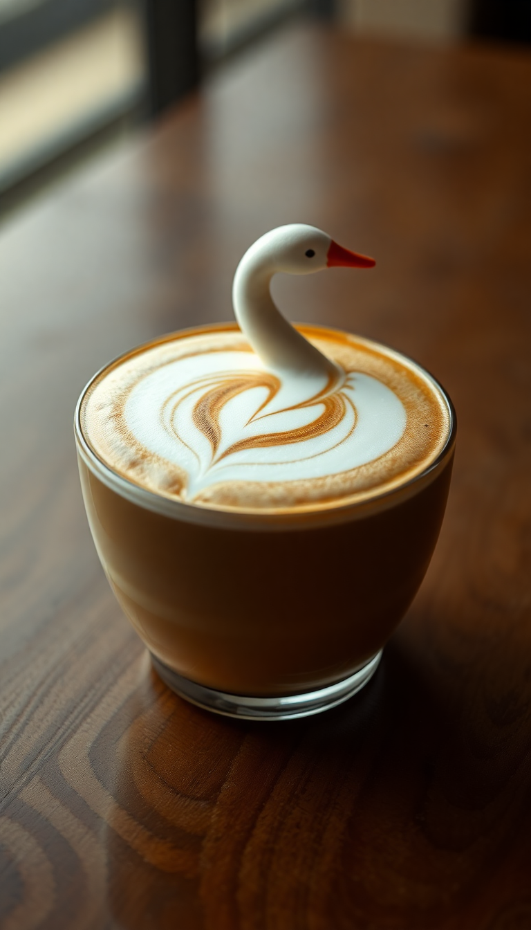 Golden Milk Swan Art Latte Photorealistic Wallpaper