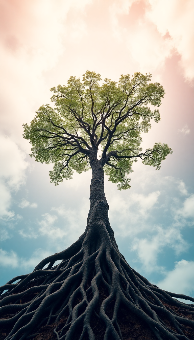 Delicate Roots Down Upside Growing Digital art Wallpaper