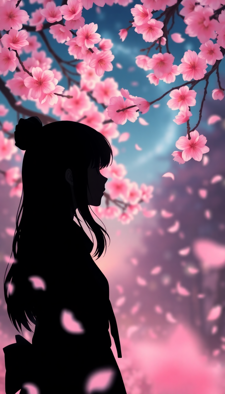 Pristine Petals Falling Anime Girl Silhouette Wallpaper