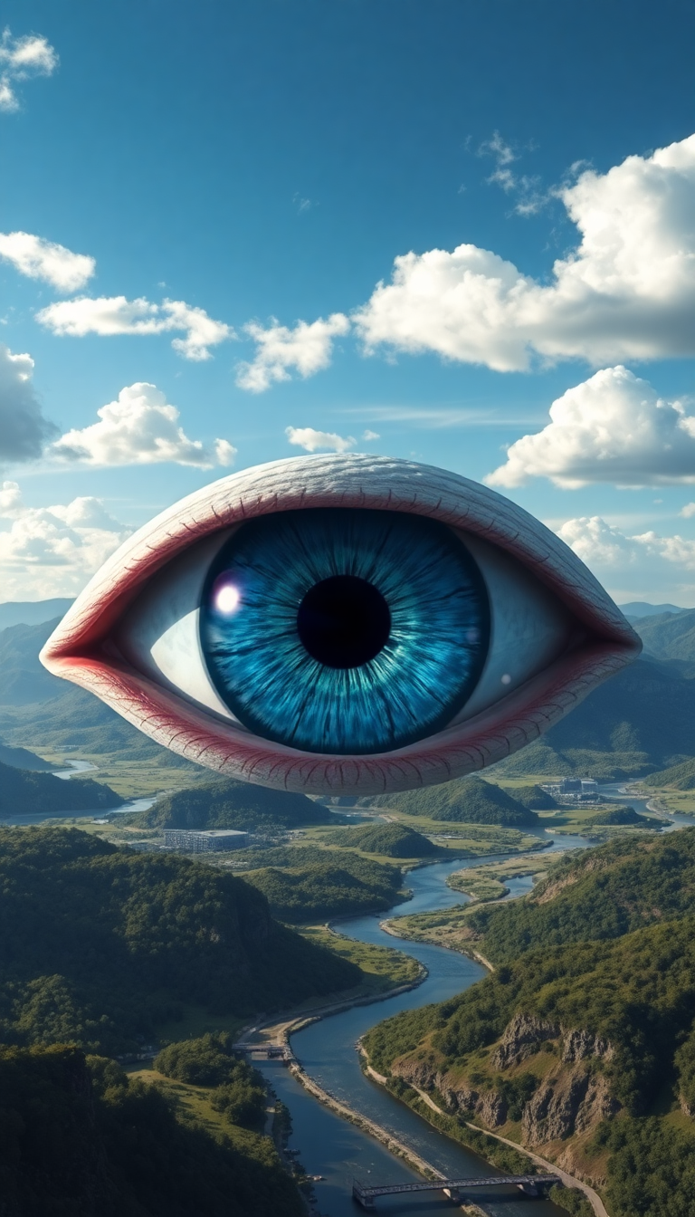 Giant Eye Sky Watching Landscape Below Digital art Classic Wallpaper
