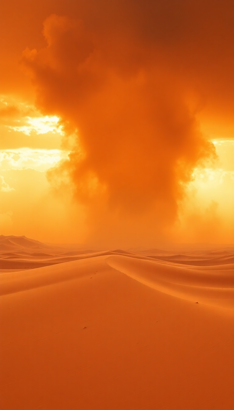 Primal Approaching Desert Dramatic Orange Sky Wallpaper