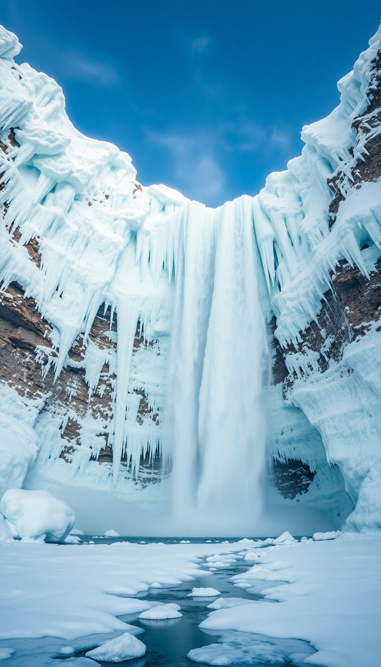 Charming Waterfall Ice Formations Winter Blue Wallpaper