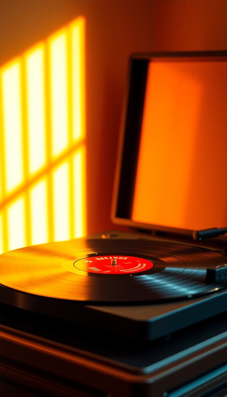 Primal Vinyl Record Player Warm Lighting Wallpaper