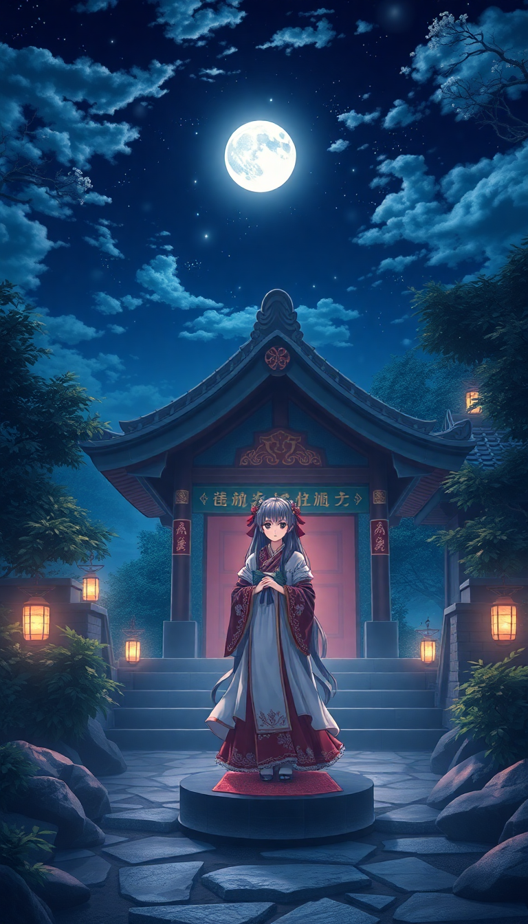 Wild Moonlit Shrine Maiden Anime Mystical Wallpaper