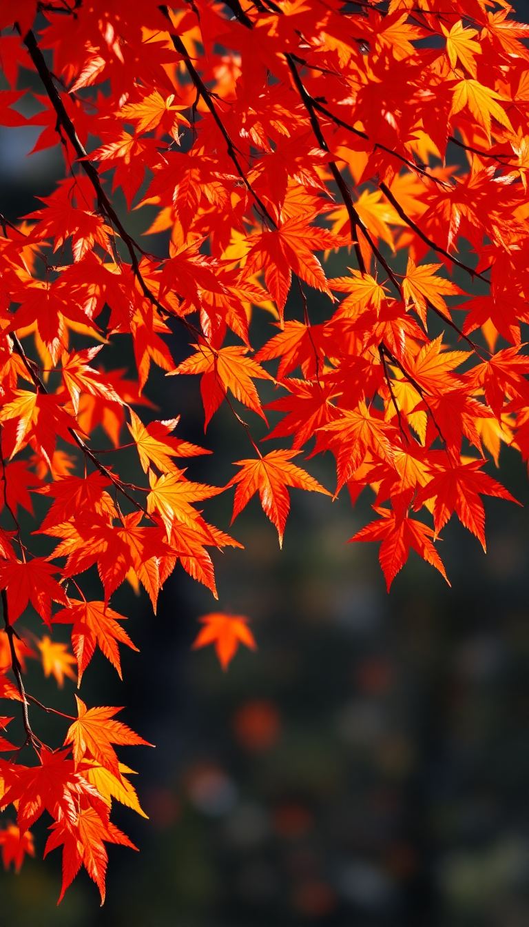 Noble Red Maple Falling Leaves Photorealistic Wallpaper