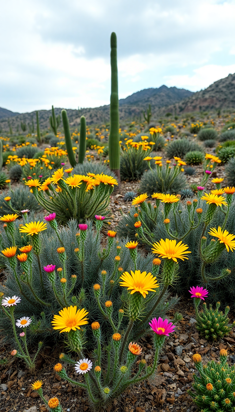 Twilight Wildflowers Rain After Desert Photorealistic Wallpaper