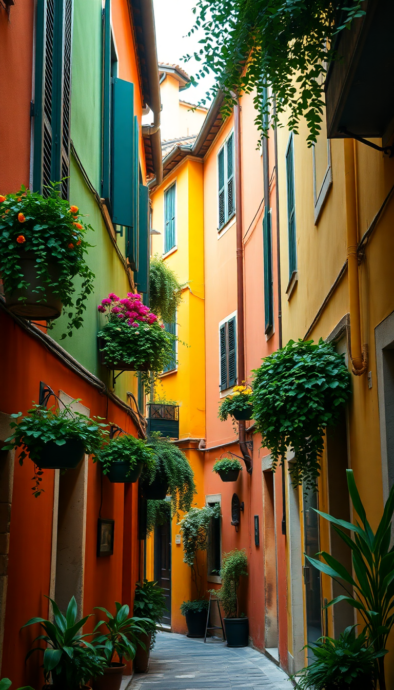 Photorealistic Raw Italian Alley Colorful Wallpaper