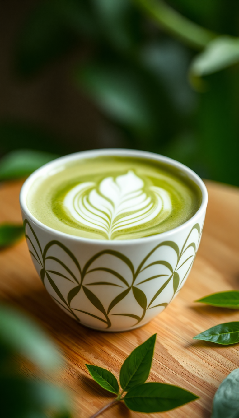 Majestic Latte Art Leaf Pattern Photorealistic Wallpaper