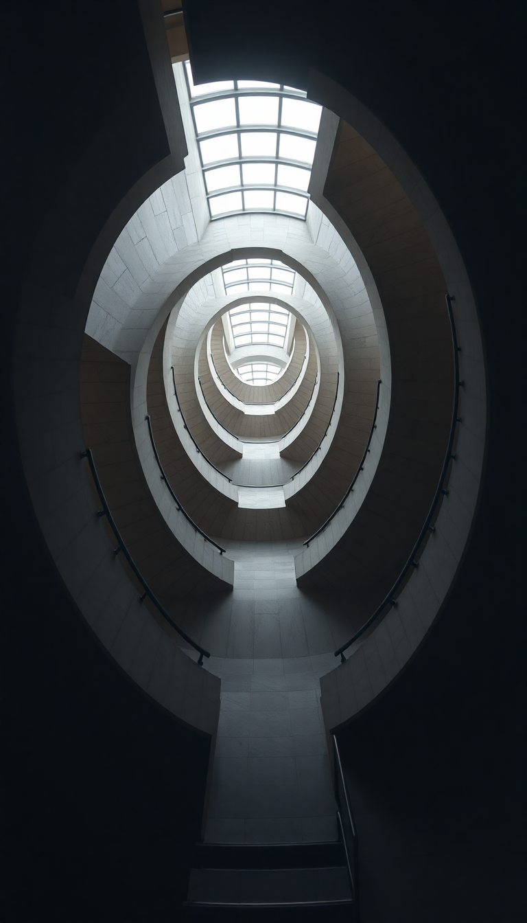 Golden Endless Up Looking Staircase Photorealistic Wallpaper