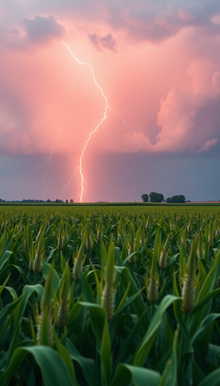Golden Summer Thunderstorm Lightning Over Cornfield Wallpaper