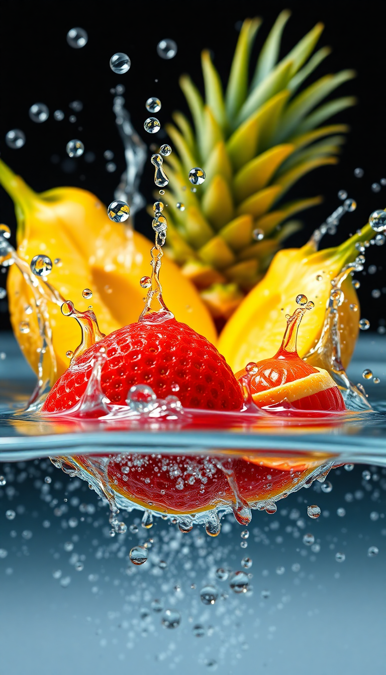 Gothic Fruit Splash Water Droplets Photorealistic Wallpaper