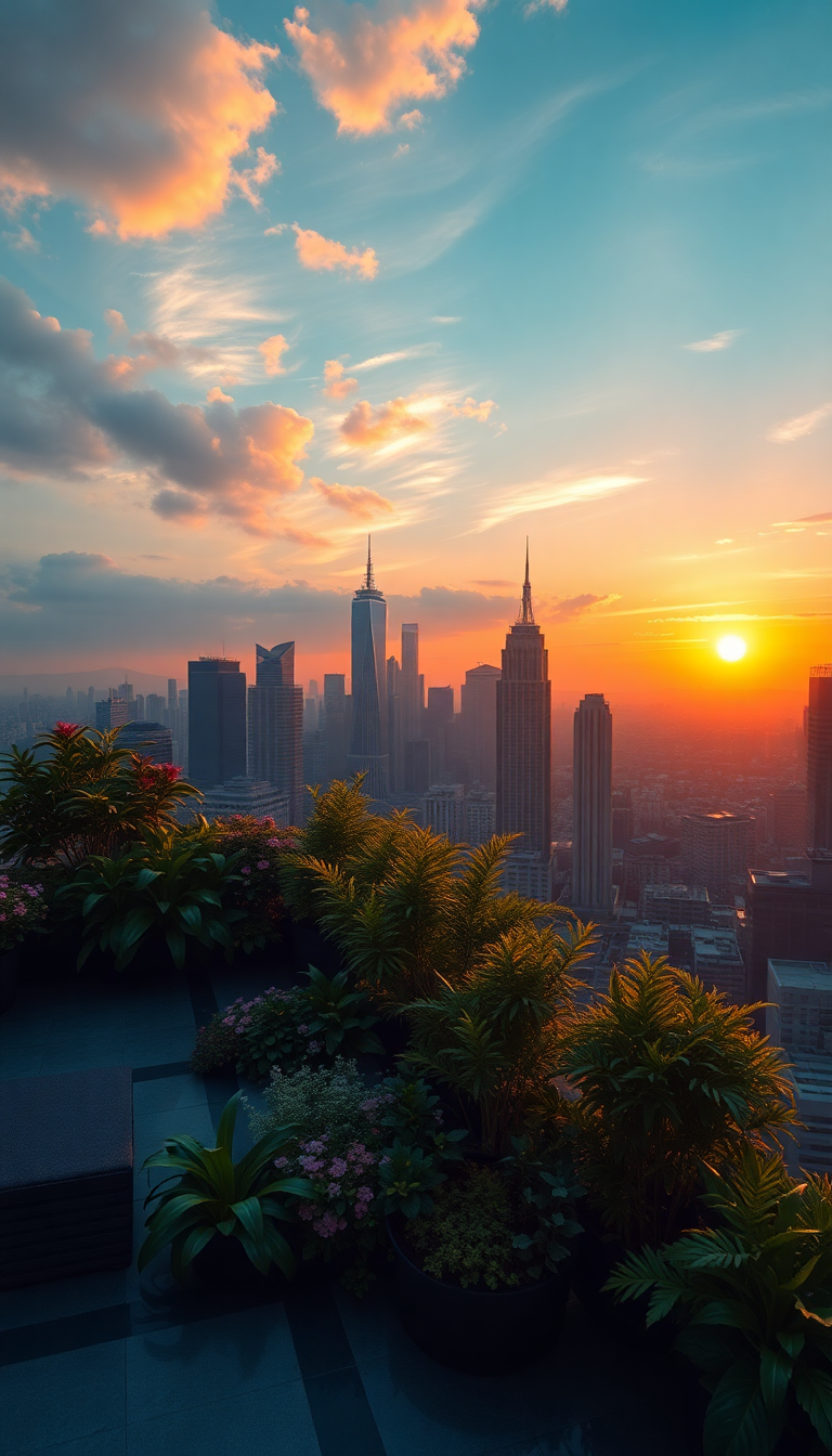 Organic Garden Oasis Above City Photorealistic Wallpaper