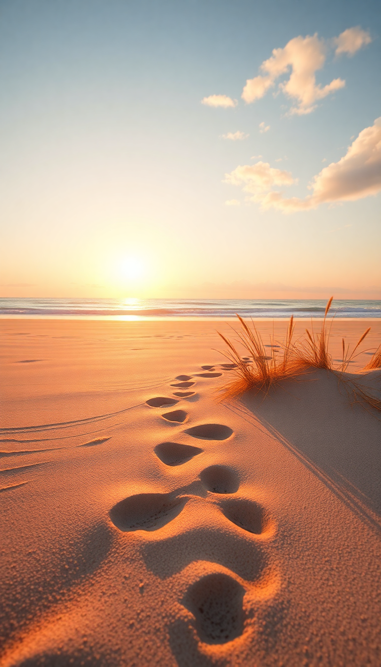 Charming Golden Hour Footprints Sand Wallpaper