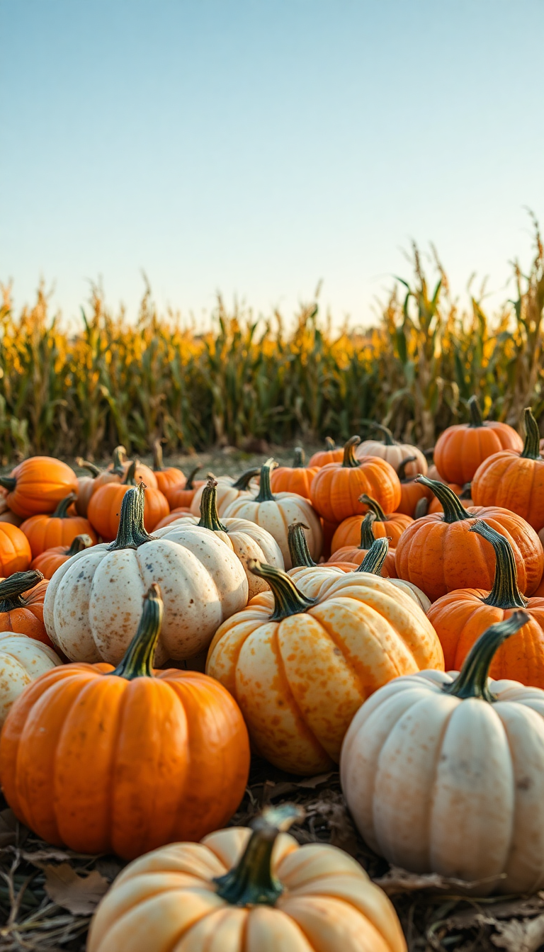 Ornate Harvest Pumpkins Corn Farm Photorealistic Wallpaper