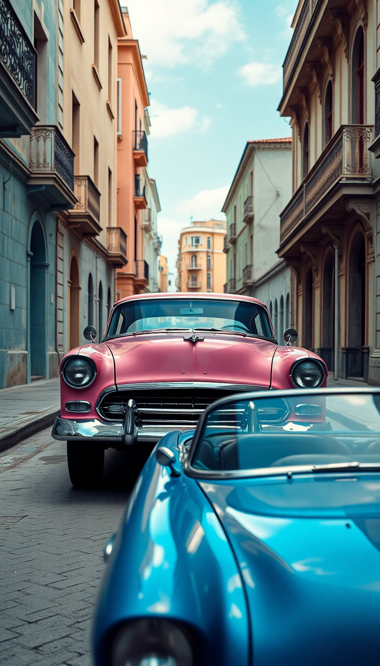 Baroque Havana Classic Cars Pastel Photorealistic Wallpaper