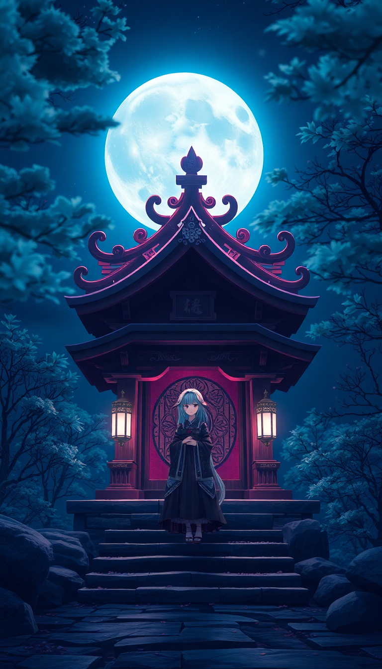 Moonlit Shrine Maiden Captivating HD Wallpaper