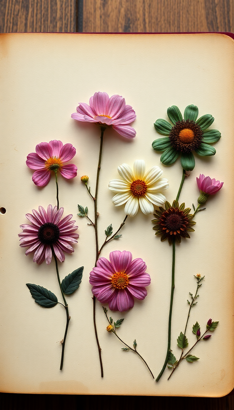 Delicate Frozen Pressed Flowers In Wallpaper