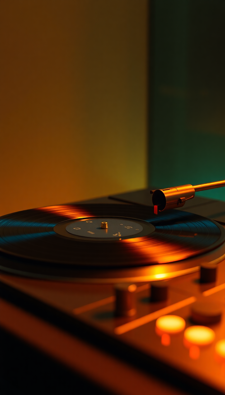 Vinyl Record Player Warm Lighting Photorealistic Wallpaper