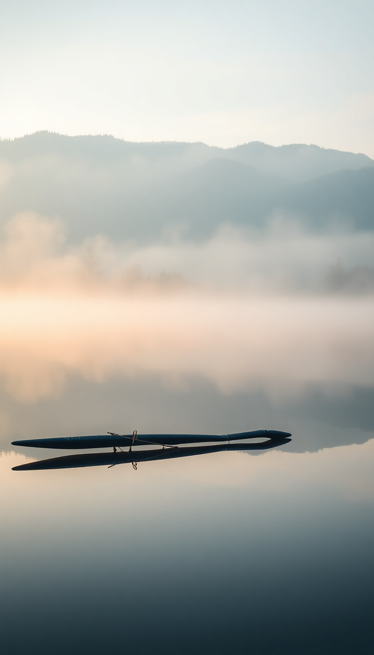 Morning Mist Over Still Lake Photorealistic Wallpaper
