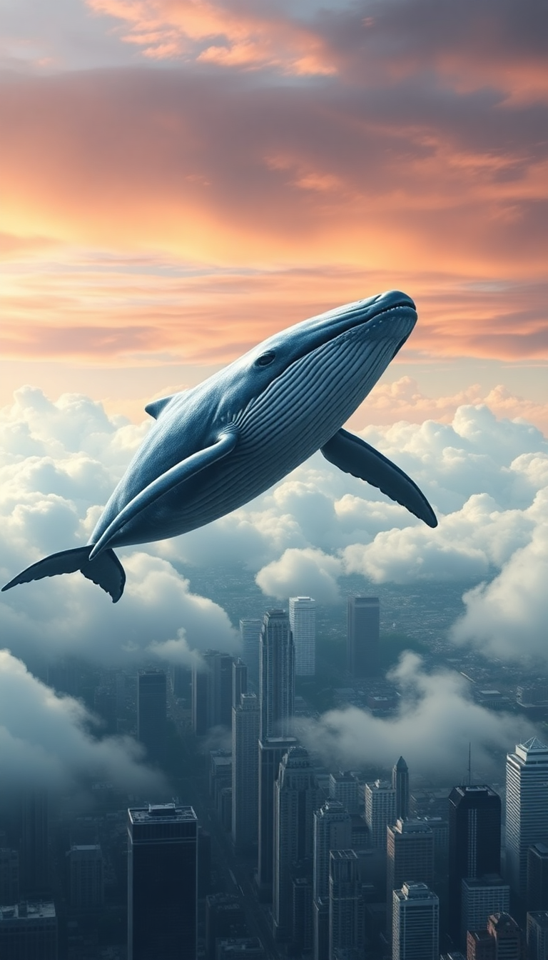Giant Whale Swimming Through Clouds Digital art Wallpaper