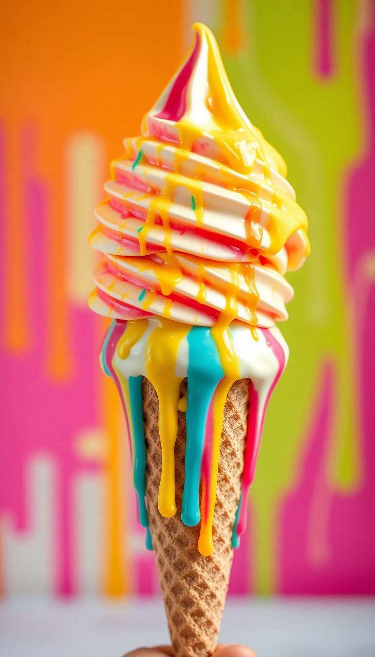 Ice Cream Cone Melting Summer Photorealistic Wallpaper
