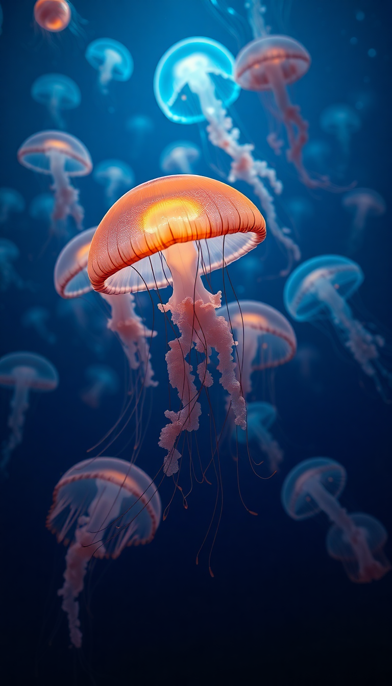 Jellyfish Swarm Deep Ocean Bioluminescent Photorealistic Wallpaper