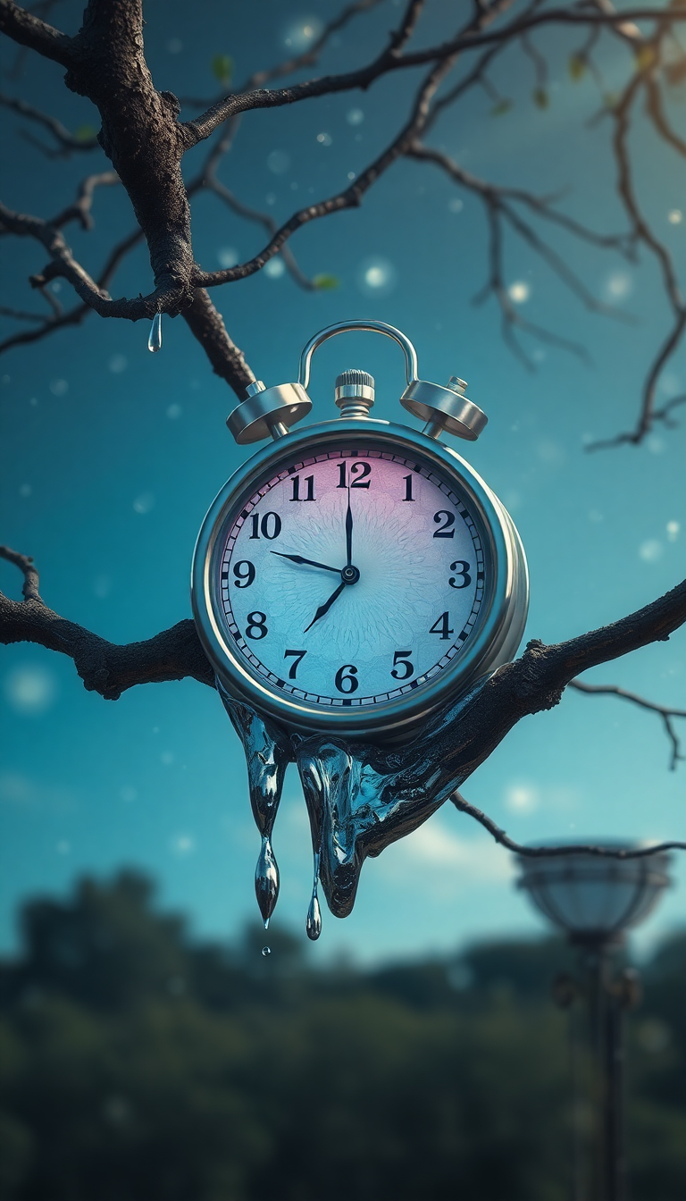 Melting Clock Tree Branch Surreal Dream Digital art Prime Wallpaper