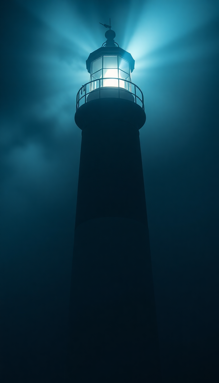 Eastern Lighthouse Beam Cutting Through Photorealistic Wallpaper