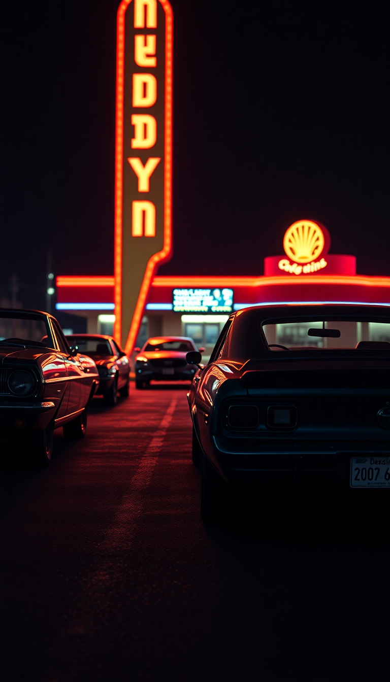 Holographic Drive-in Movie Theater Night Classic Wallpaper