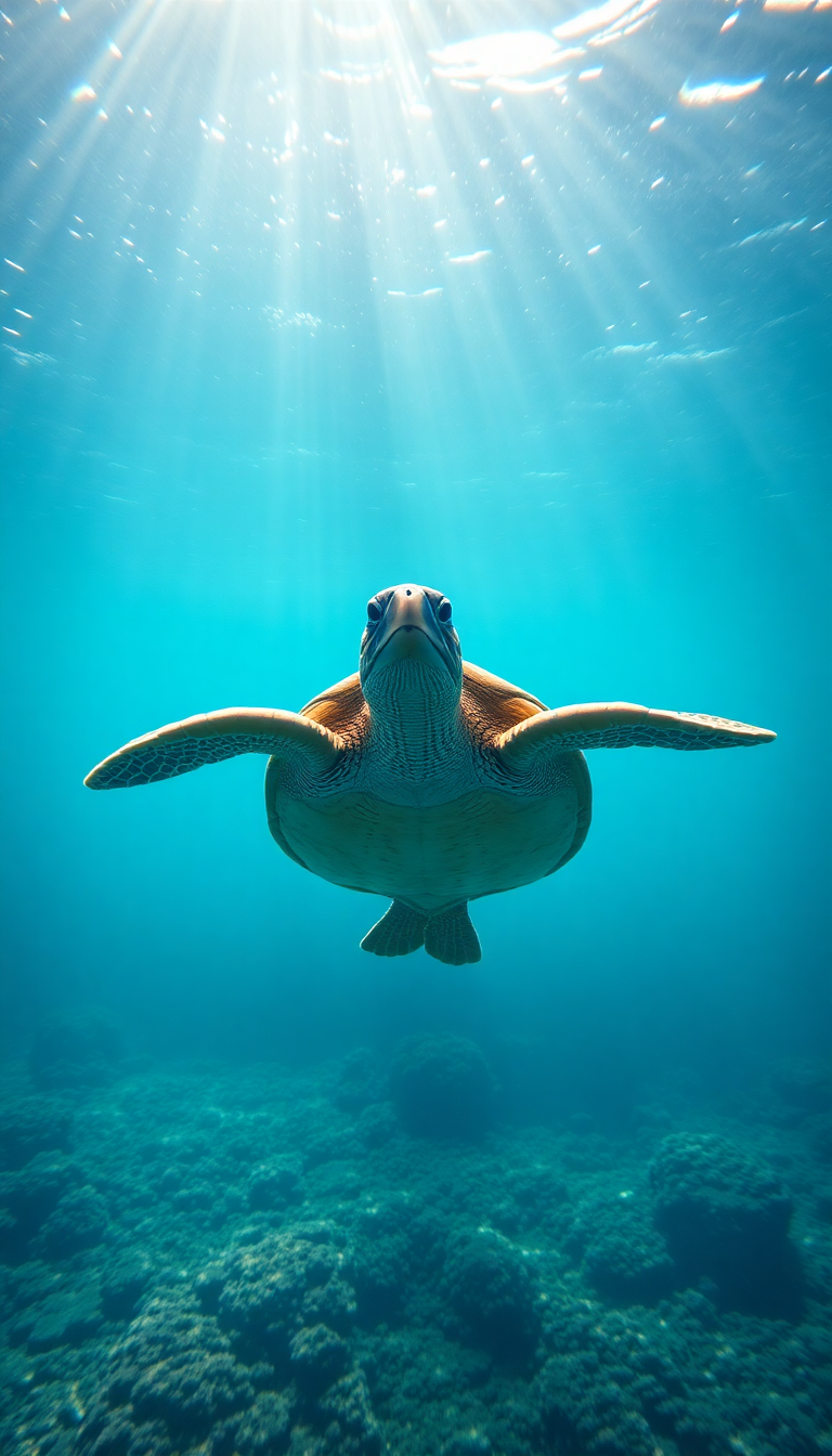Crisp Whimsical Sea Turtle Swimming Wallpaper