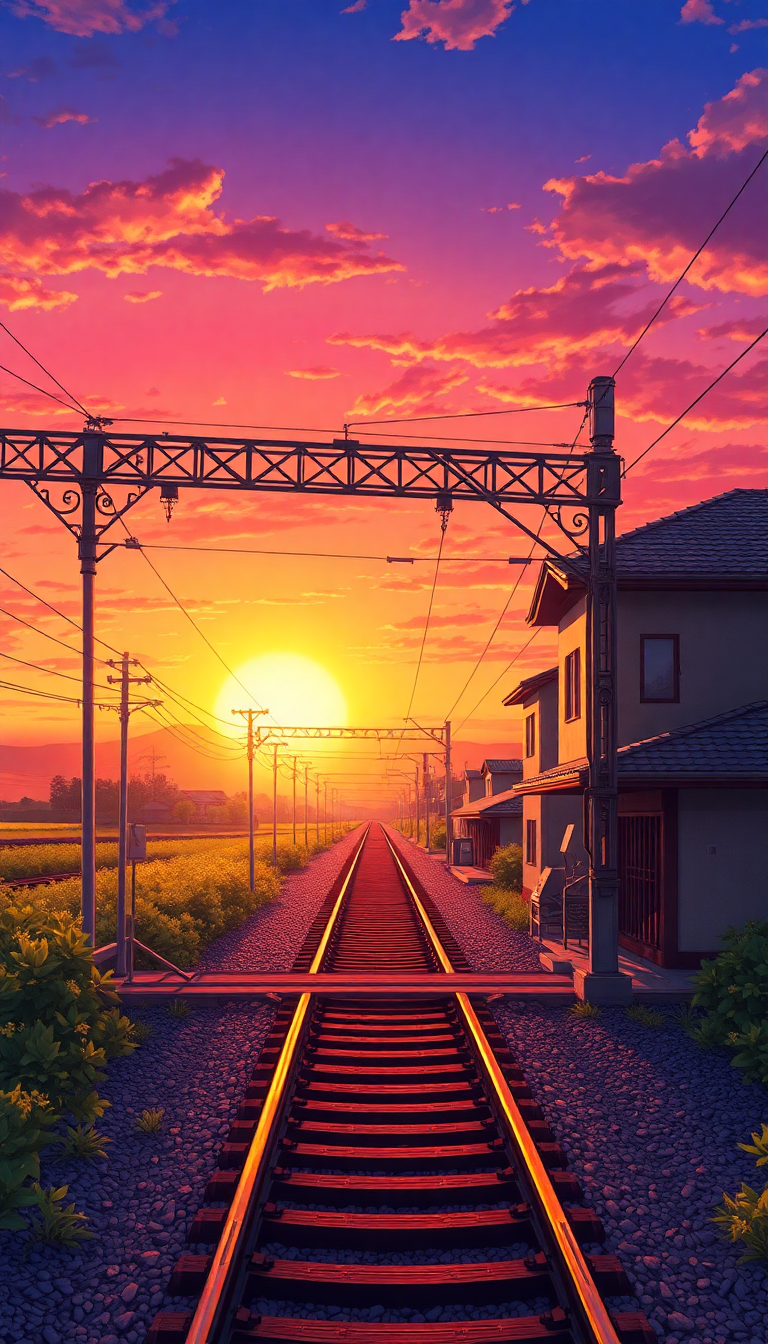 Deep Train Rural Sunset Scenery Anime Wallpaper