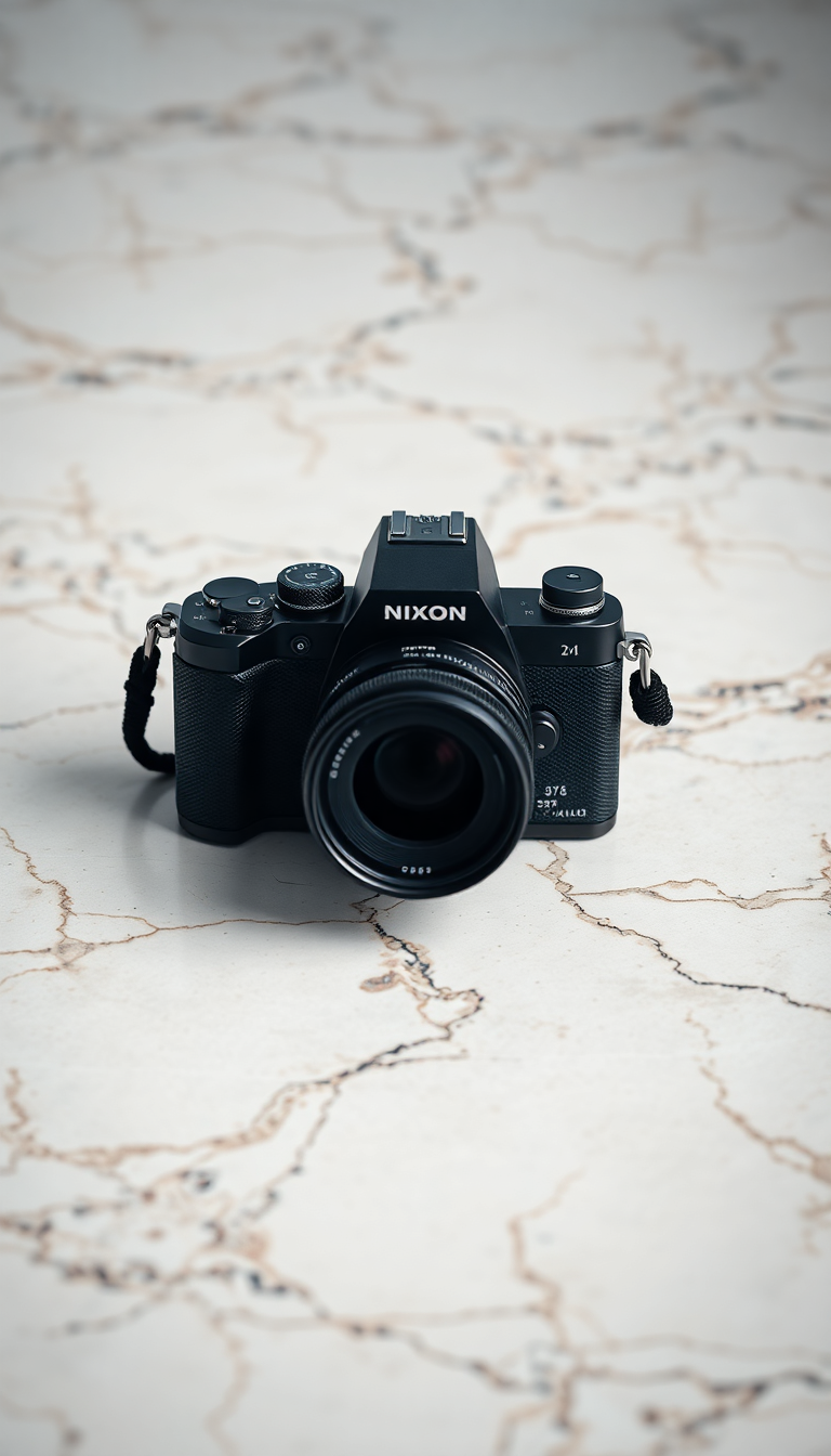 Coastal Sleek Film Camera On Wallpaper