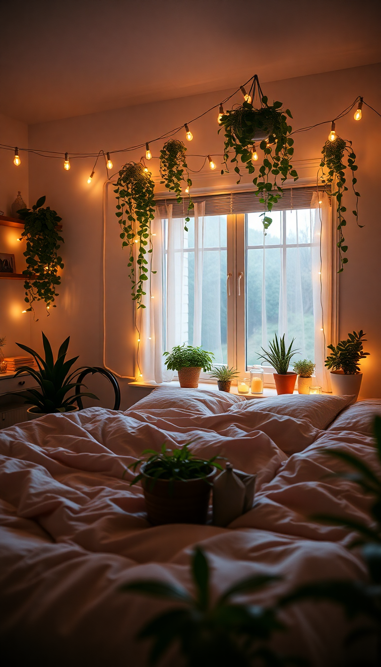 Deep Fairy Lights Plants Cozy Wallpaper