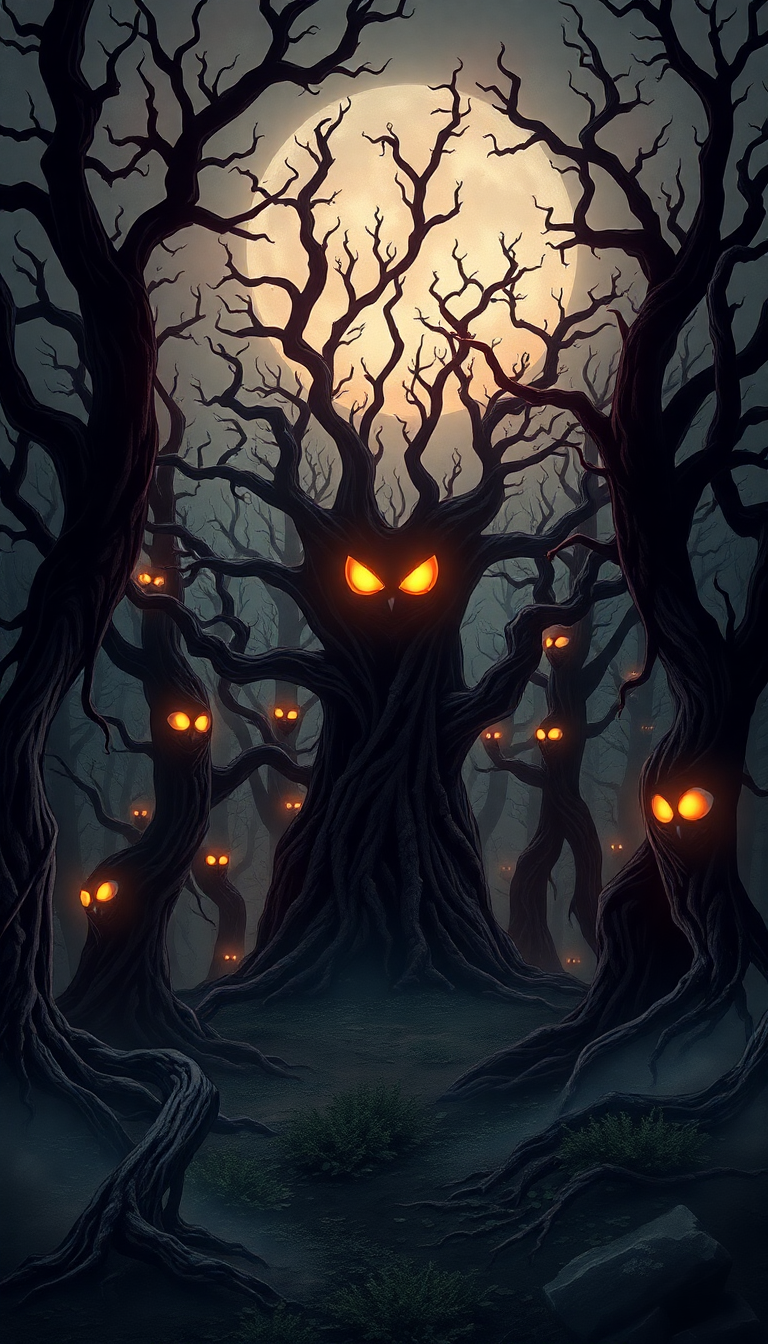 Dark Enchanted Forest Twisted Trees Glowing Digital art Select Wallpaper