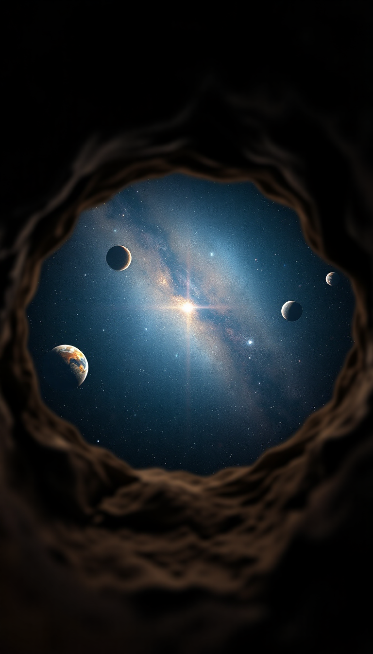 Keyhole View Showing Universe Stars Planets Digital art Version Wallpaper