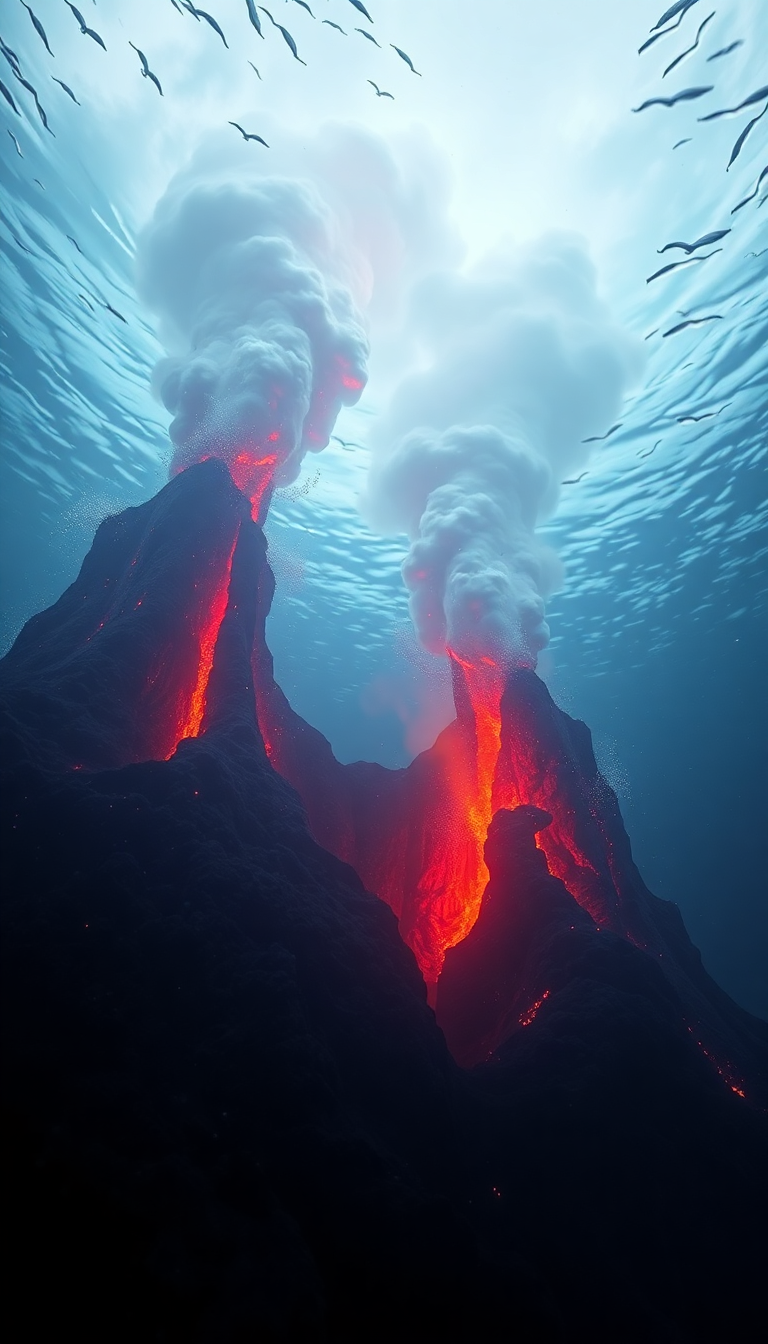 Underwater Volcano Vents Smoke Sea Life Photorealistic New Wallpaper