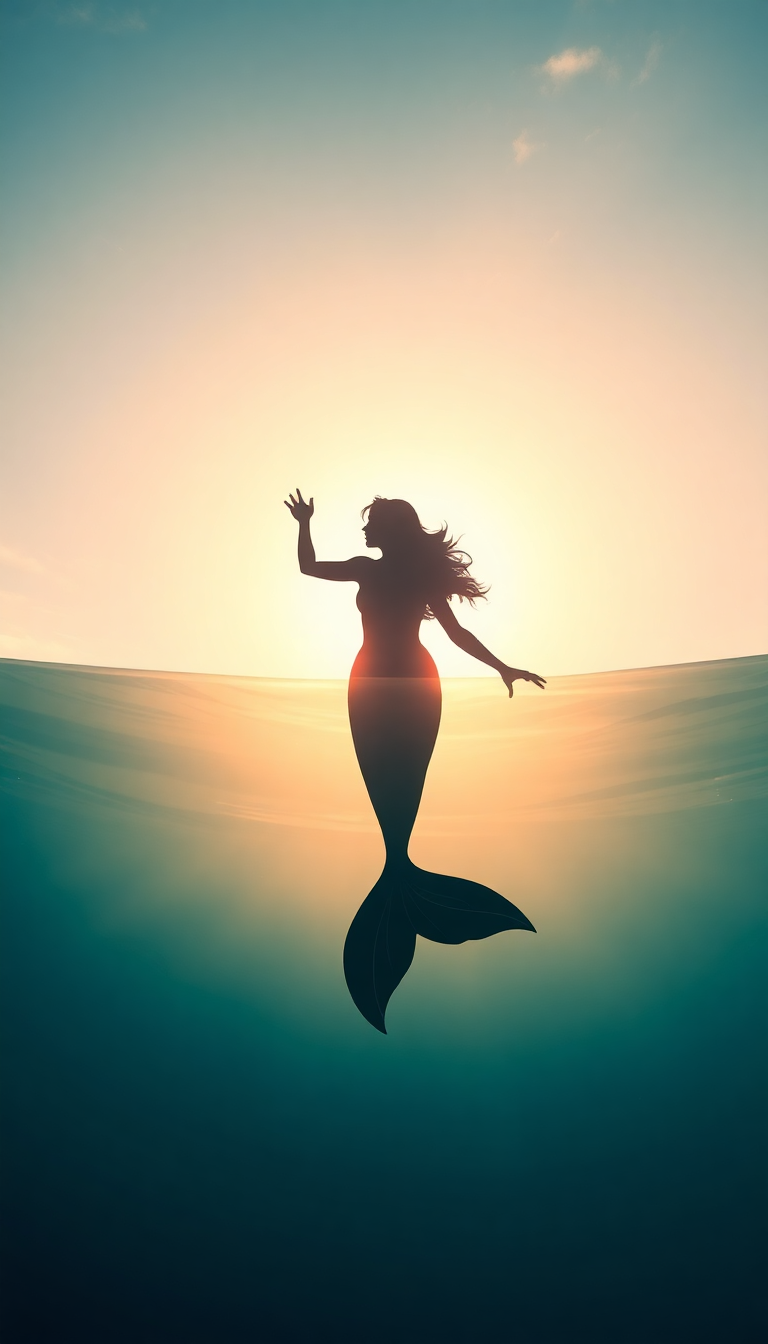 Majestic Mermaid Silhouette Swimming Toward Surface Wallpaper