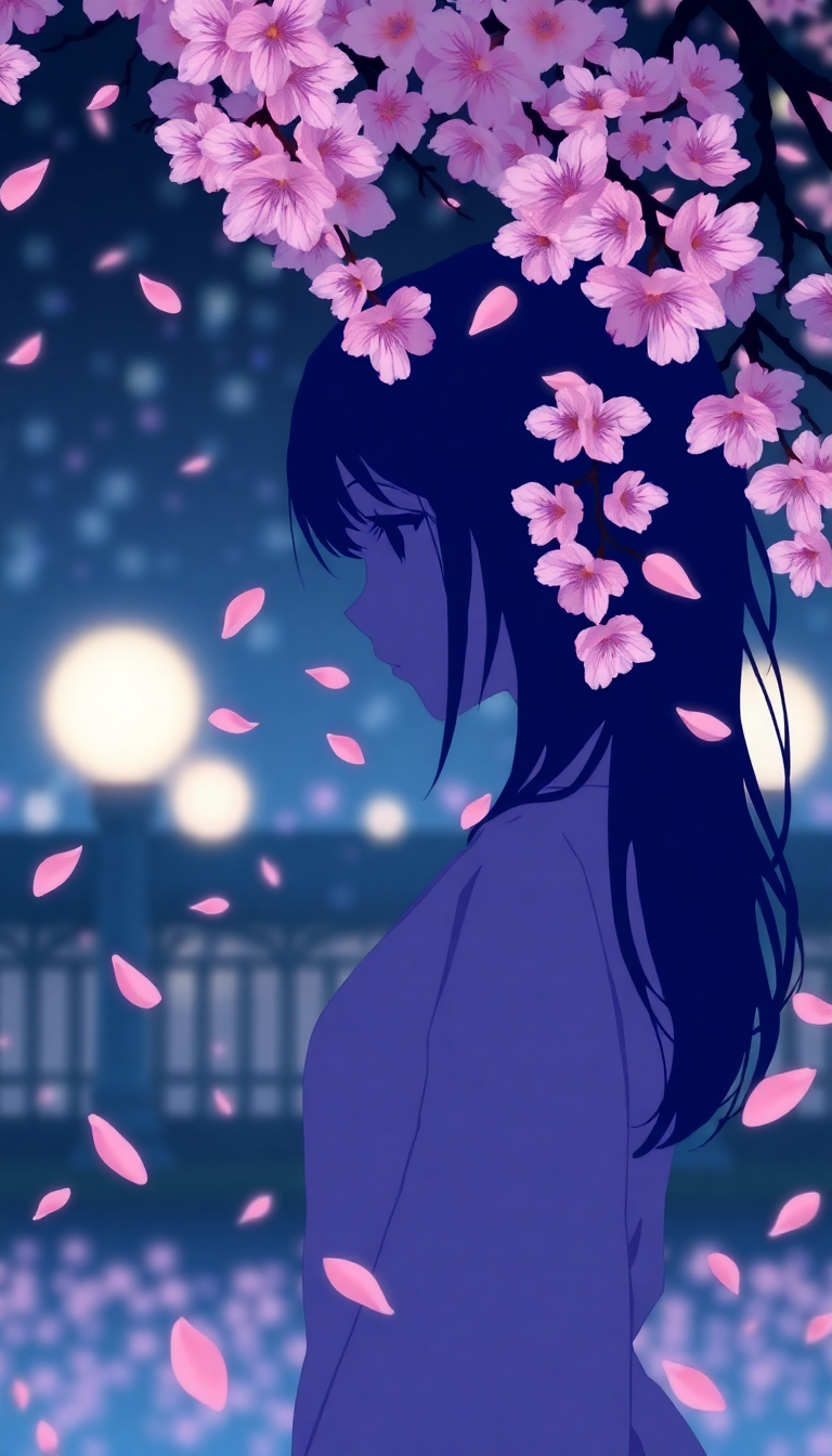 Enchanting Cherry Petals Anime Silhouette Anime Wallpaper