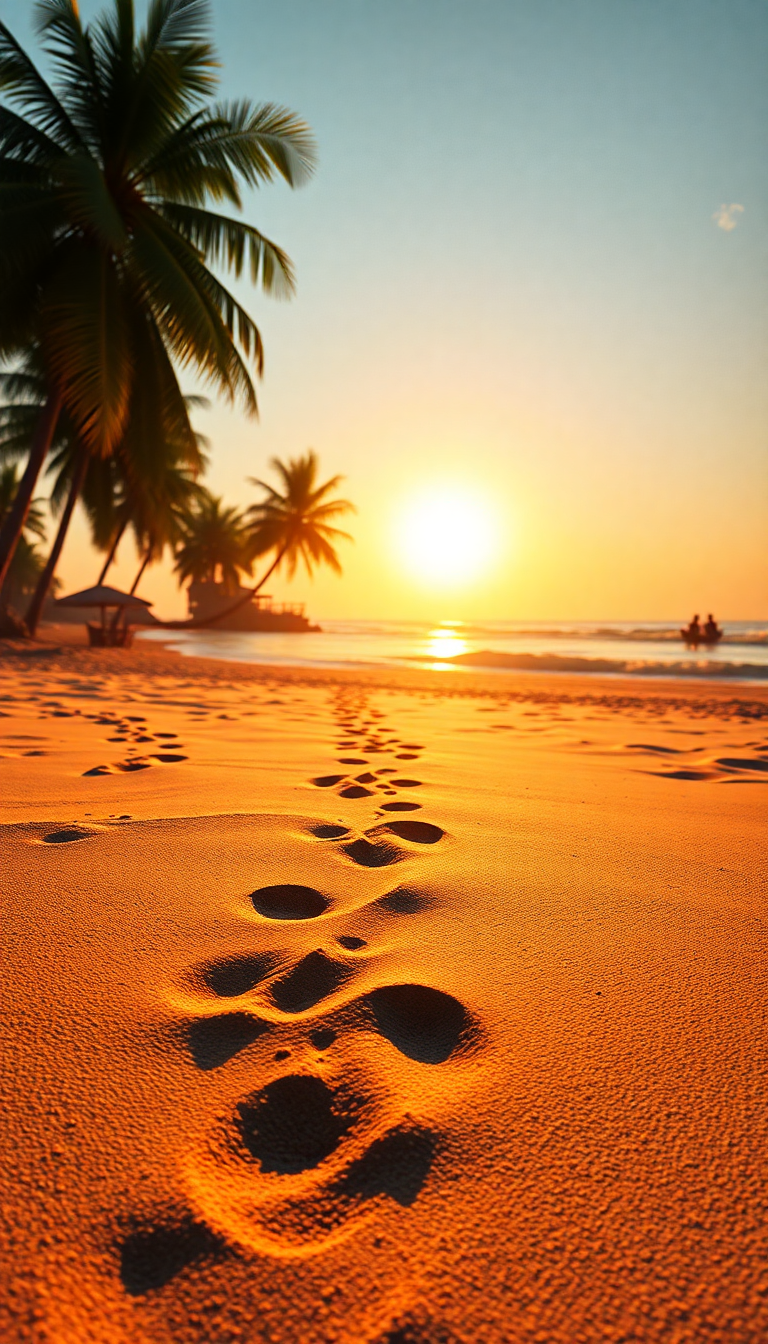 Holographic Summer Golden Footprints Photorealistic Wallpaper