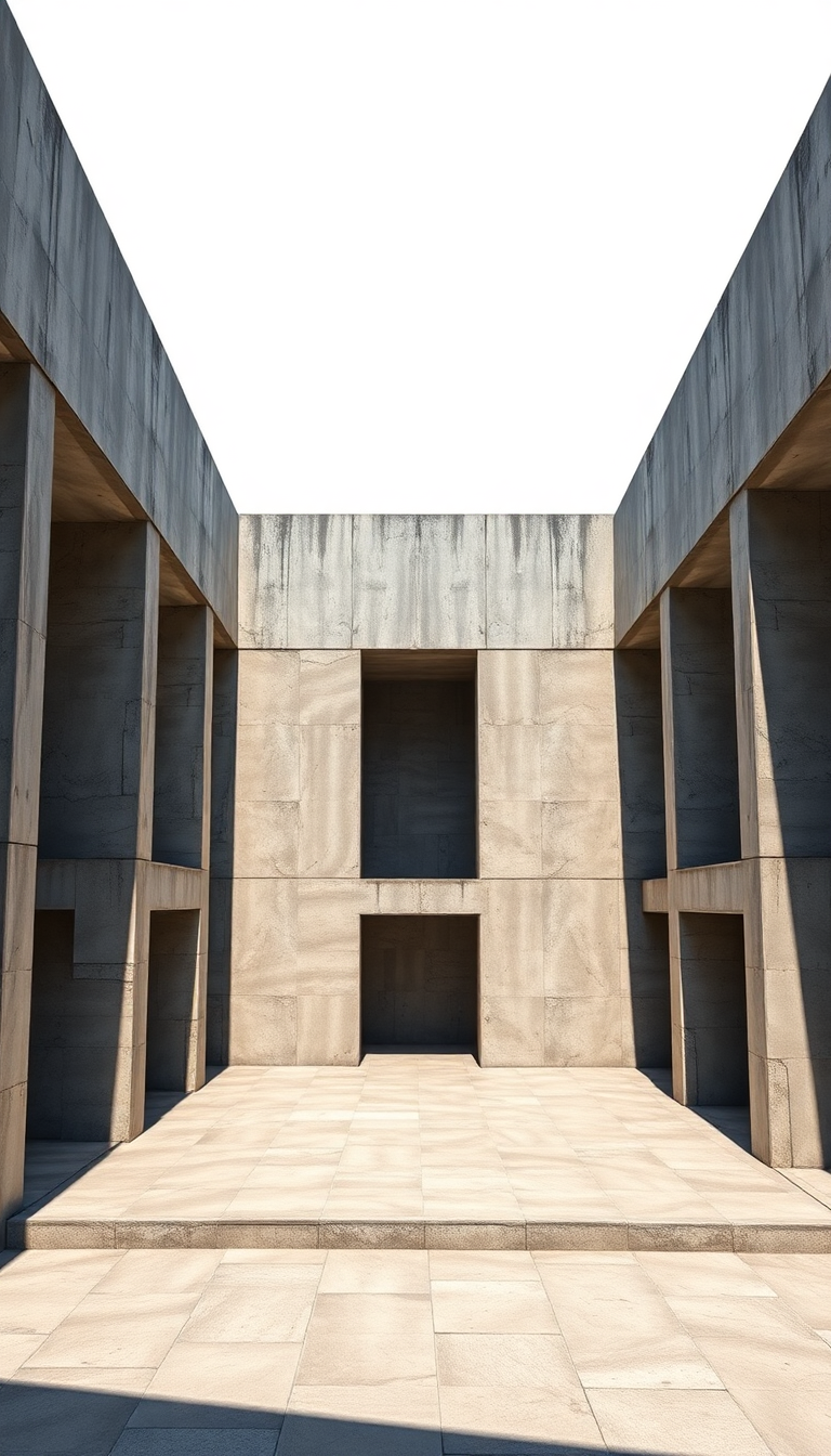 Ancient Brutalist Concrete Shadows Photorealistic Wallpaper