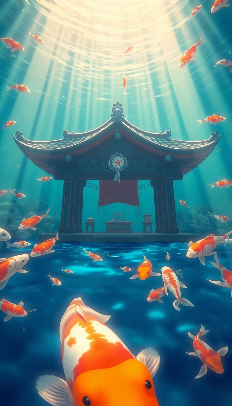 Underwater Shrine Koi Fluid HD Wallpaper