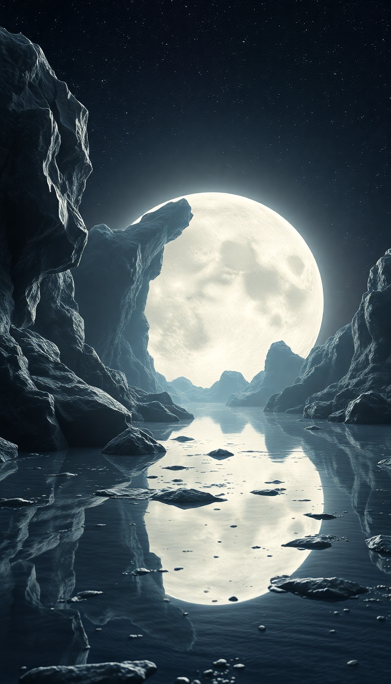 Classic Alien Moon Reflecting Starlight Wallpaper
