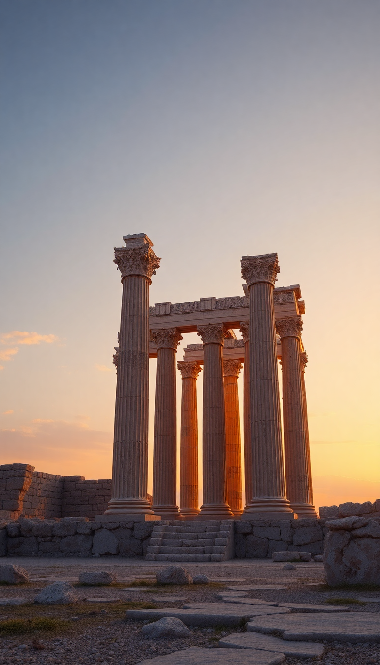 Ancient Greek Temple Ruins Golden Hour Photorealistic Elite Wallpaper