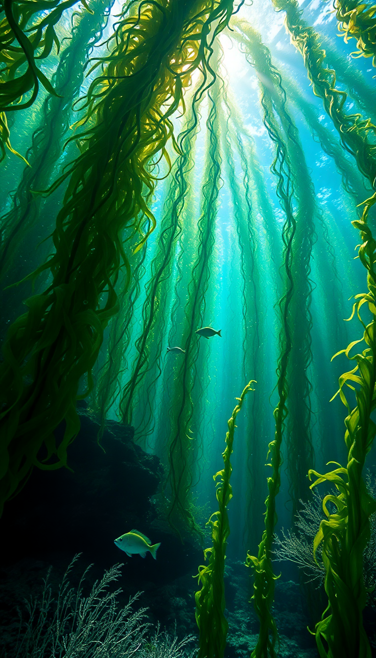 Kelp Swaying Fish Sunlight Nature Deluxe Wallpaper