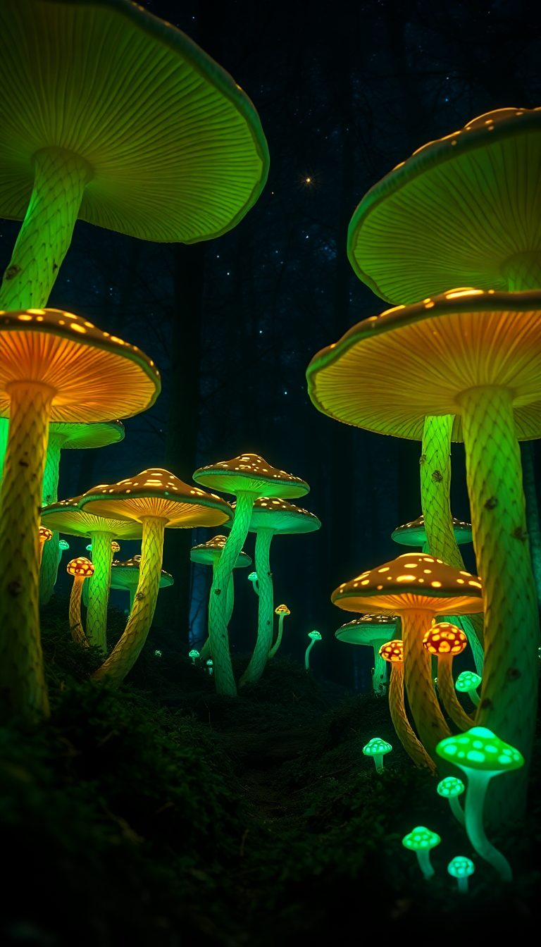 Bioluminescent Mushroom Forest Classic HD Wallpaper