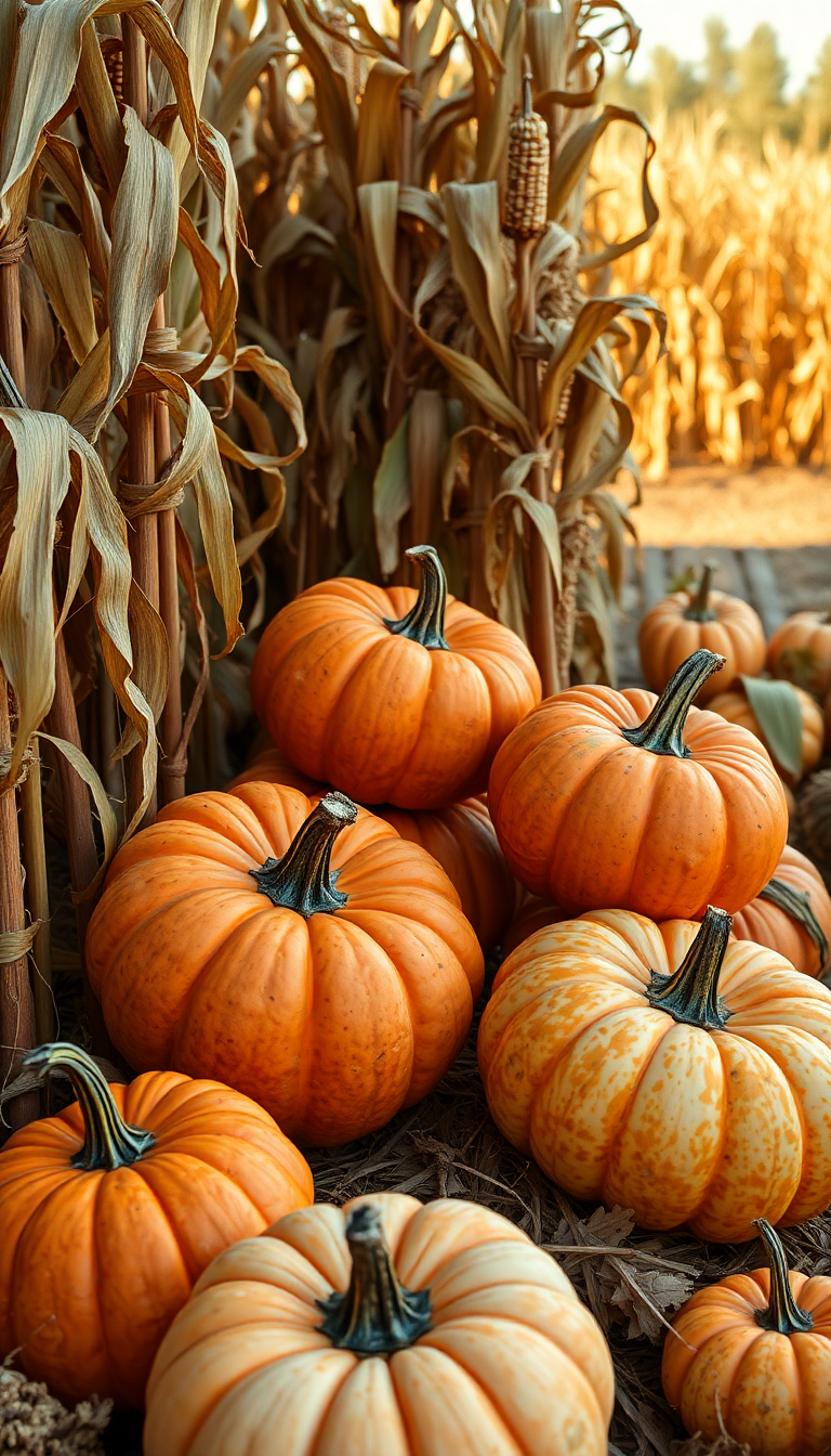 Golden Farm Corn Pumpkins Harvest Photorealistic Wallpaper
