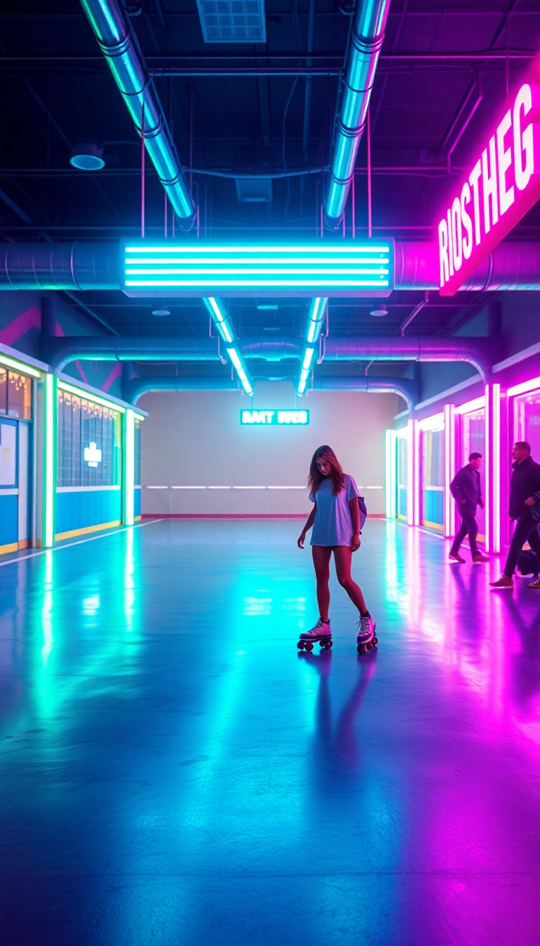 Roller Skating Rink 80s Neon Photorealistic Wallpaper