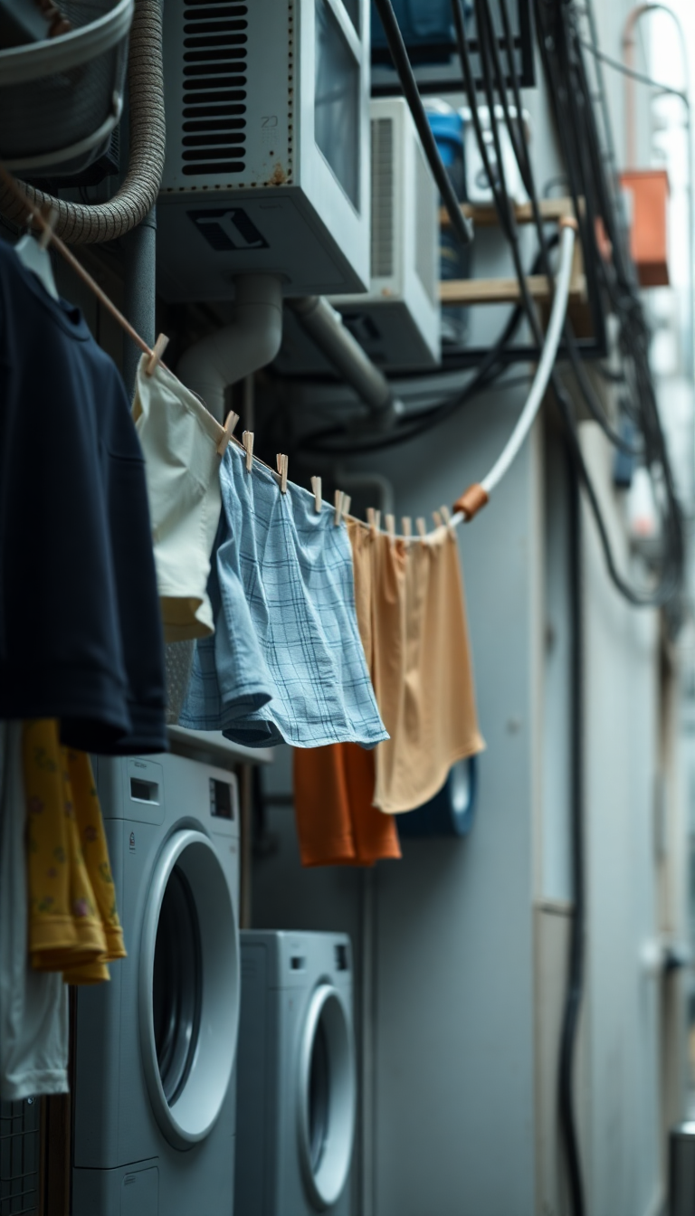 Hong Kong Density Apartments Laundry Photorealistic Wallpaper